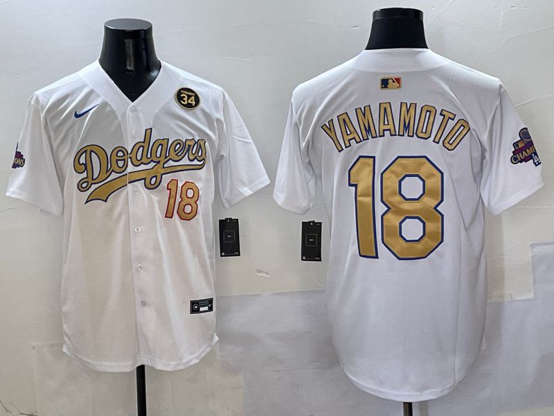 Men Los Angeles Dodgers 18 Yamamoto White Gold Game Nike 2025 MLB Jersey style 4294